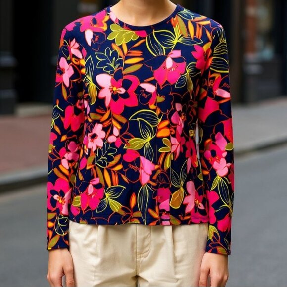 Lands End Womens Floral Long Sleeve Top Size M - Picture 1 of 6